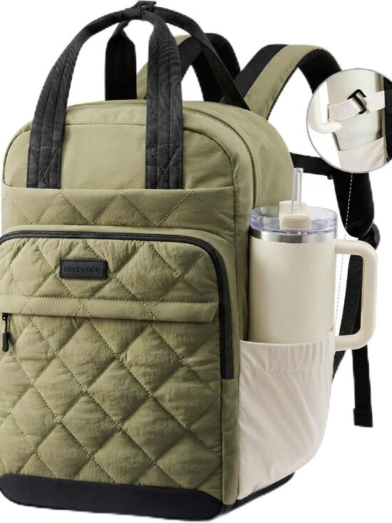 Handbags - Puffer Backpack for Women Fits 15.6 Inch Laptop, Quilted Travel Backpacks Purse